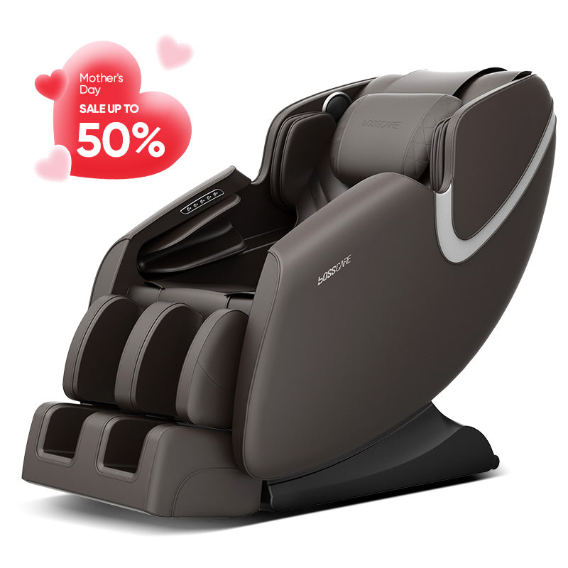 Bosscare GR8012 Full Body Massage Chair in Brown with Zero Gravity Reclining and Bluetooth Speakers - High-quality synthetic leather finish.