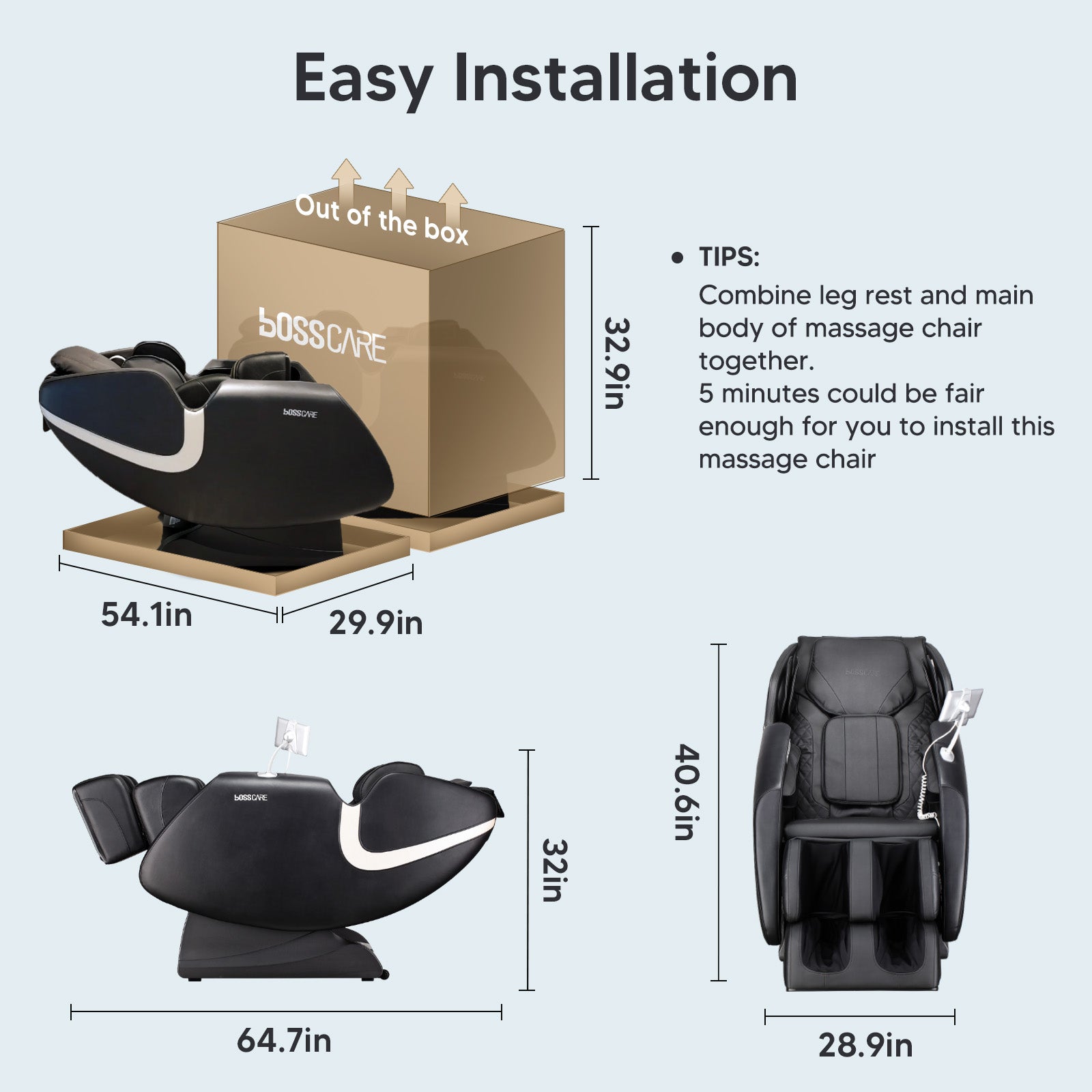 Detailed view of the Bosscare GR8013 full-body airbag compression system. Features multiple airbags strategically placed for shoulder, arm, hip, calf, and foot massage. The rhythmic inflation and deflation simulate human-like rhythmic squeezing to improve circulation and relieve muscle fatigue.