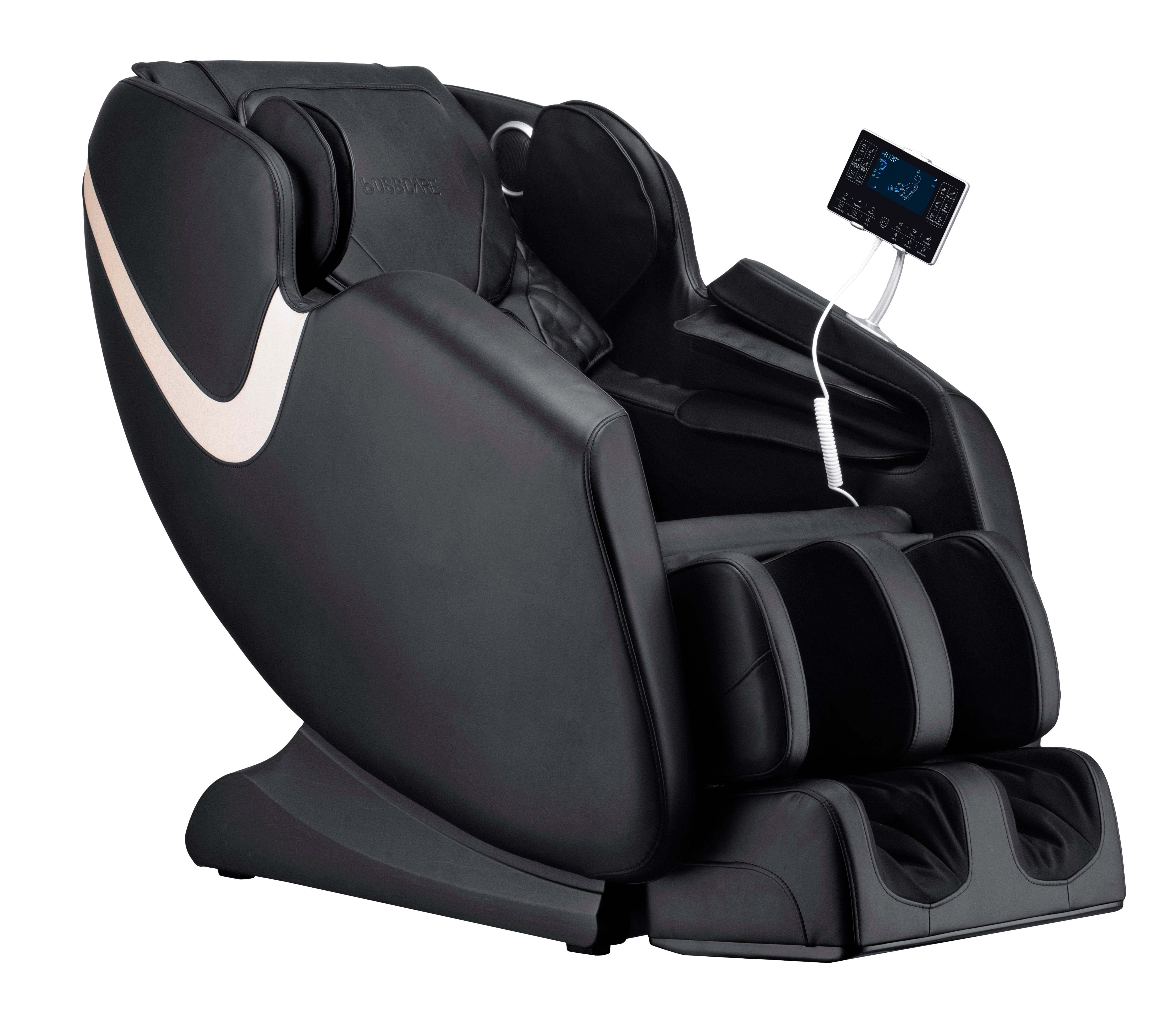 Side angle of BossCare GR8013 full body massage chair showing its sleek ergonomic design for American homes and offices.