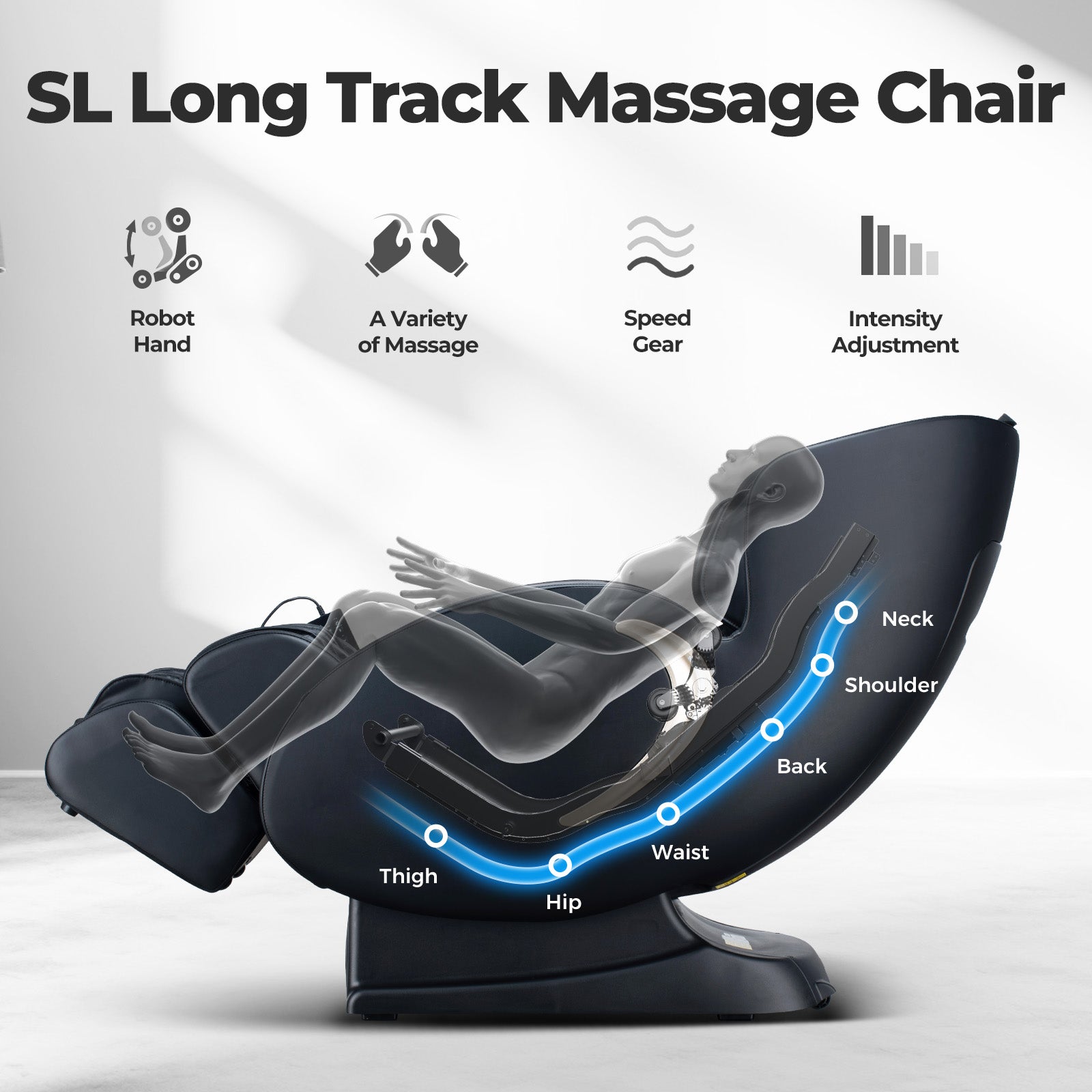 Bosscare GR8527 SL track massage coverage from neck to thighs
