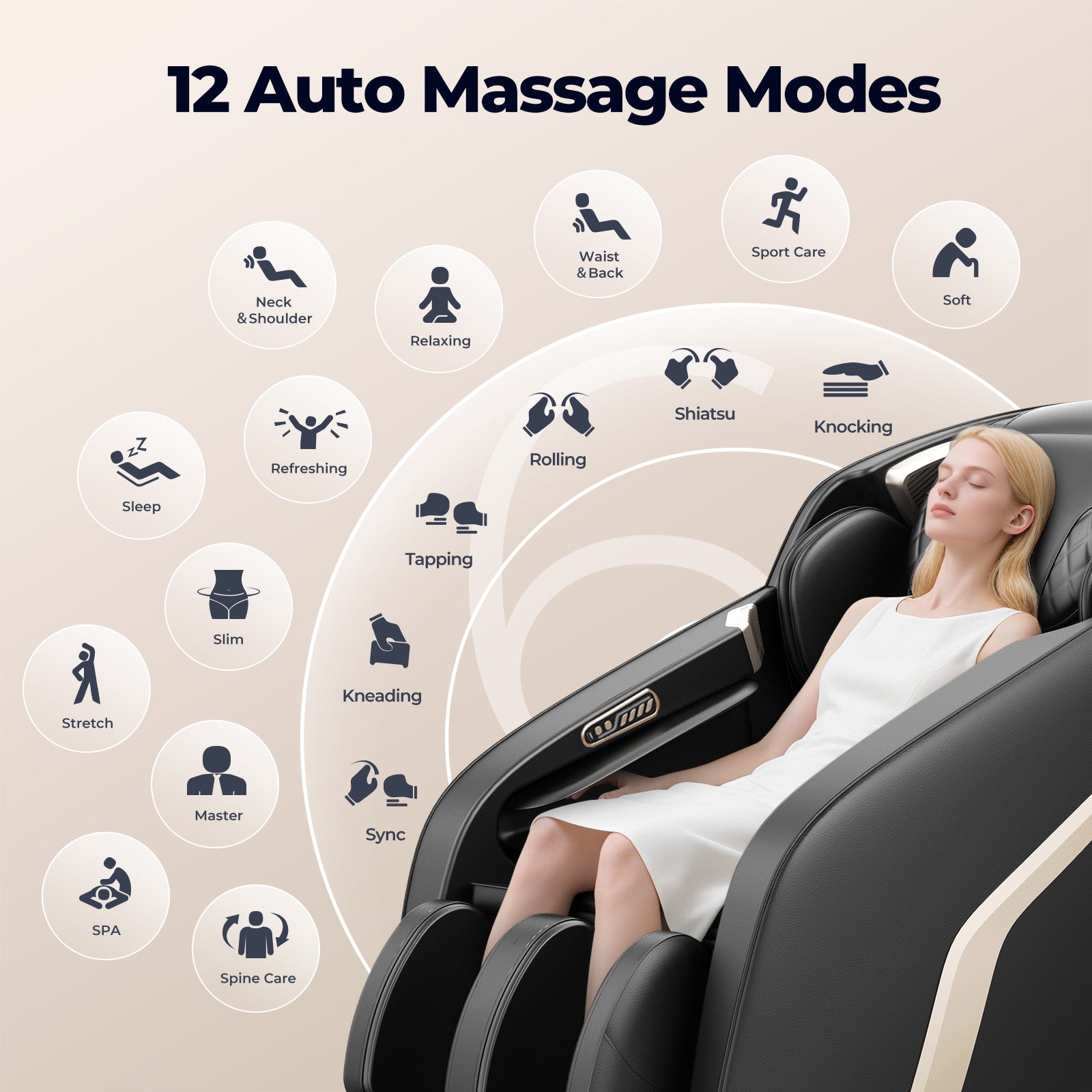 Bosscare GR8601 massage chair with 12 automatic massage modes and multiple massage techniques