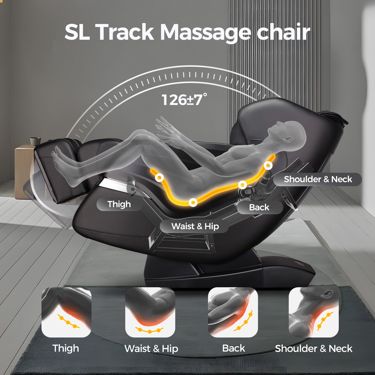 Bosscare GR8601 3D SL track massage chair with neck to thigh coverage