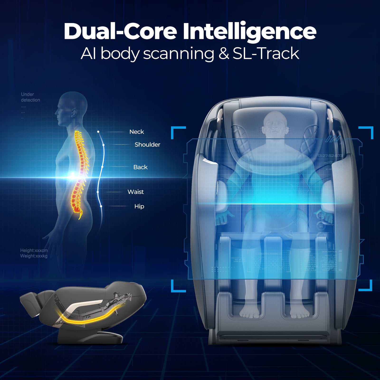 Bosscare GR8601 massage chair with AI body scanning and SL track massage system