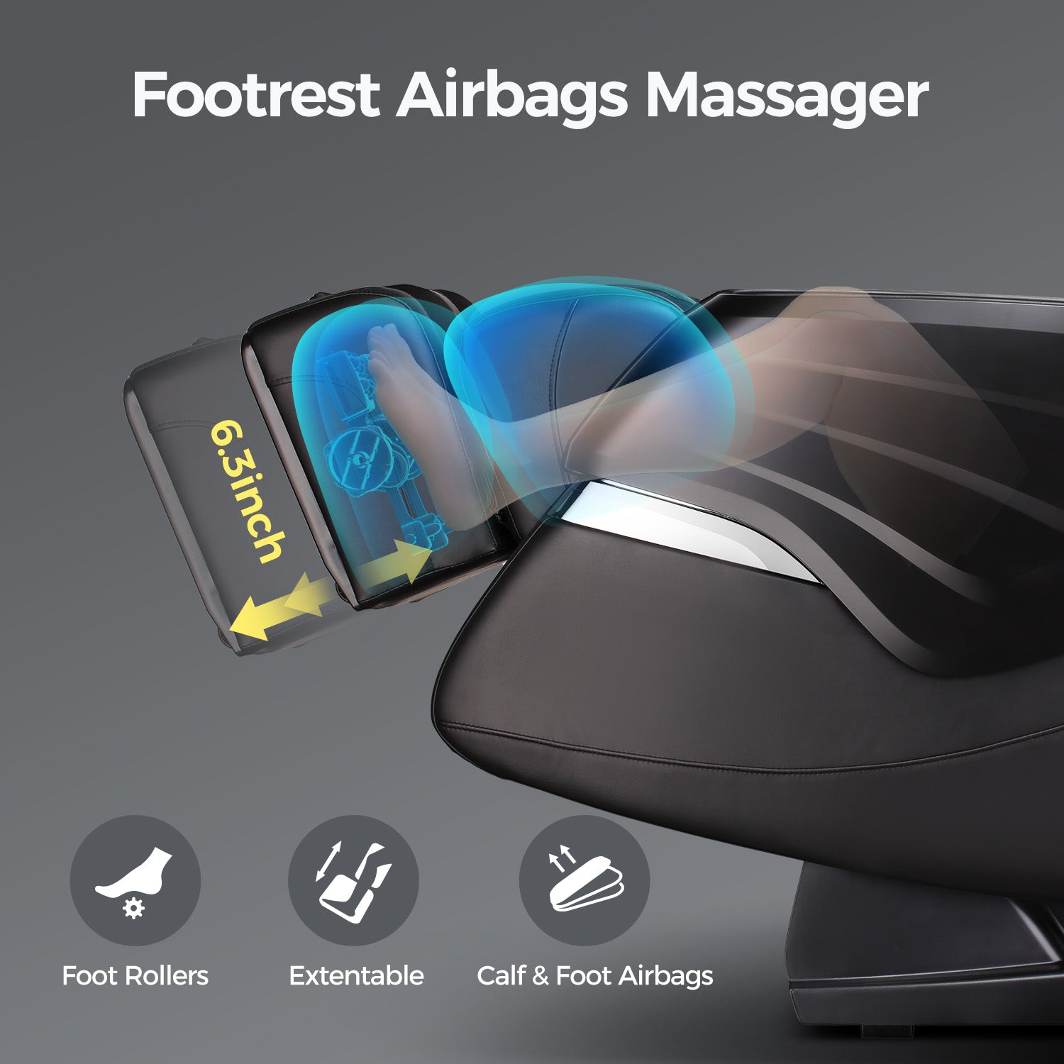 Bosscare GR8601 foot rollers with extendable footrest and calf foot airbags