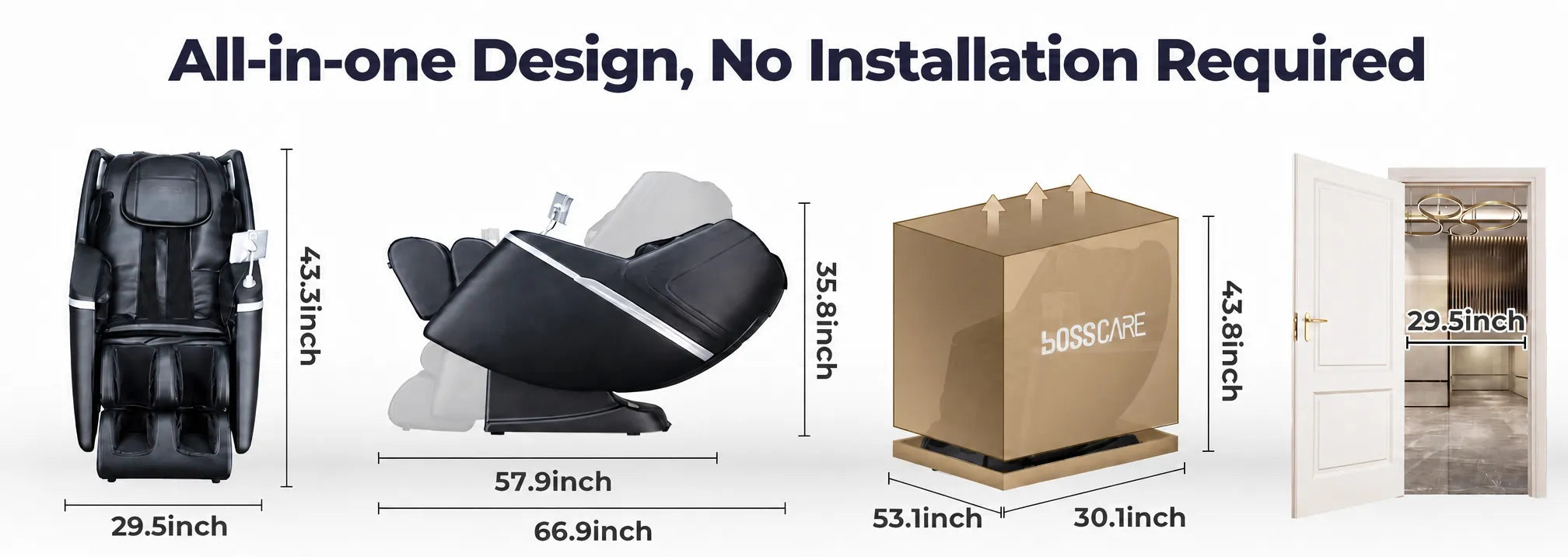 Bosscare GR8602 all-in-one massage chair dimensions with no installation required