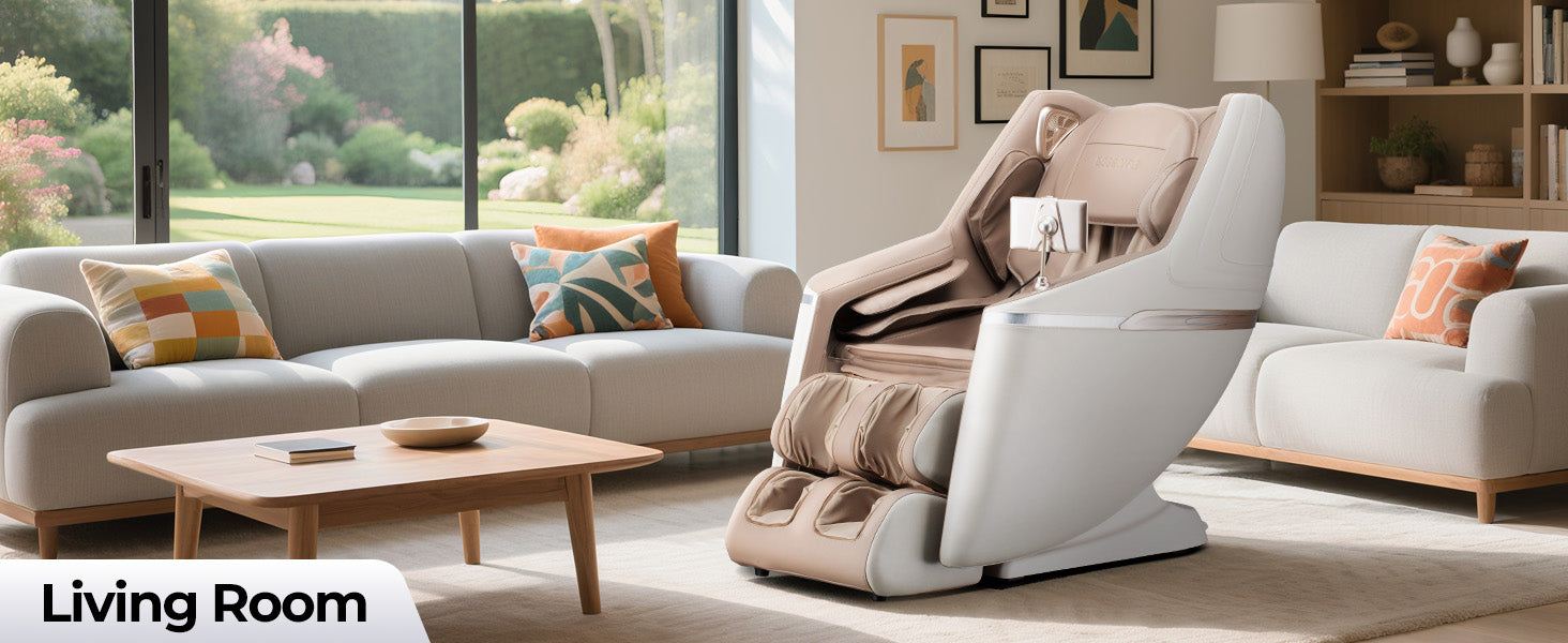 Bosscare GR8602 beige massage chair in a warm bedroom setting