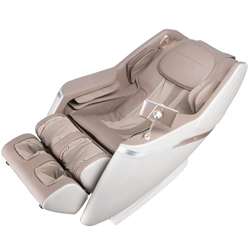 Bosscare GR8602 beige massage chair in reclined angled view