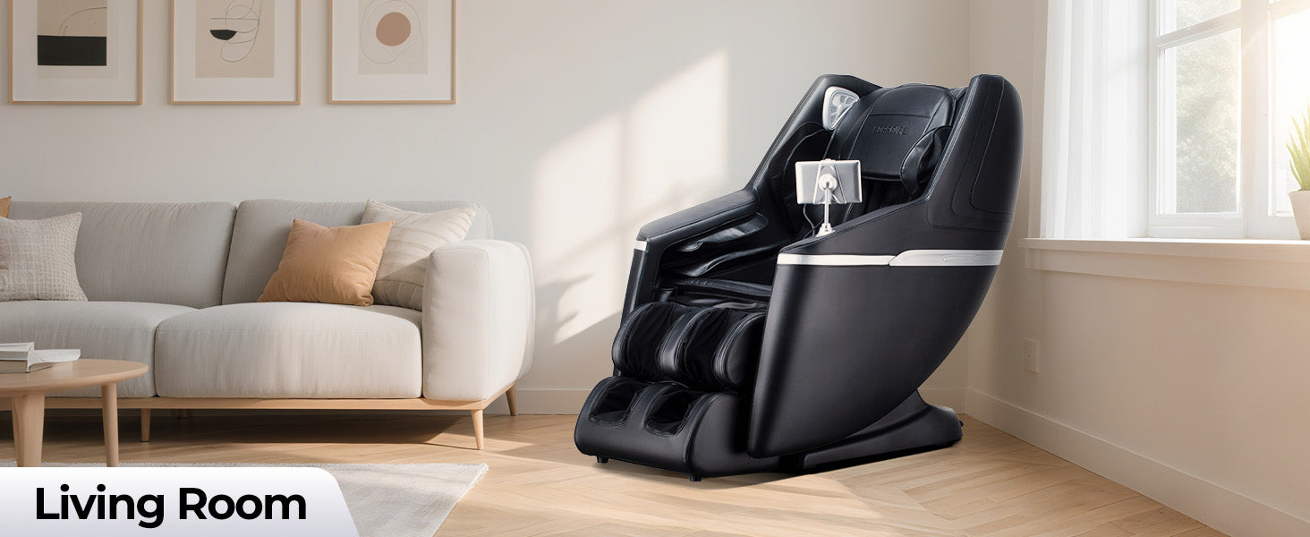 Bosscare GR8602 black massage chair in a classic bedroom setting