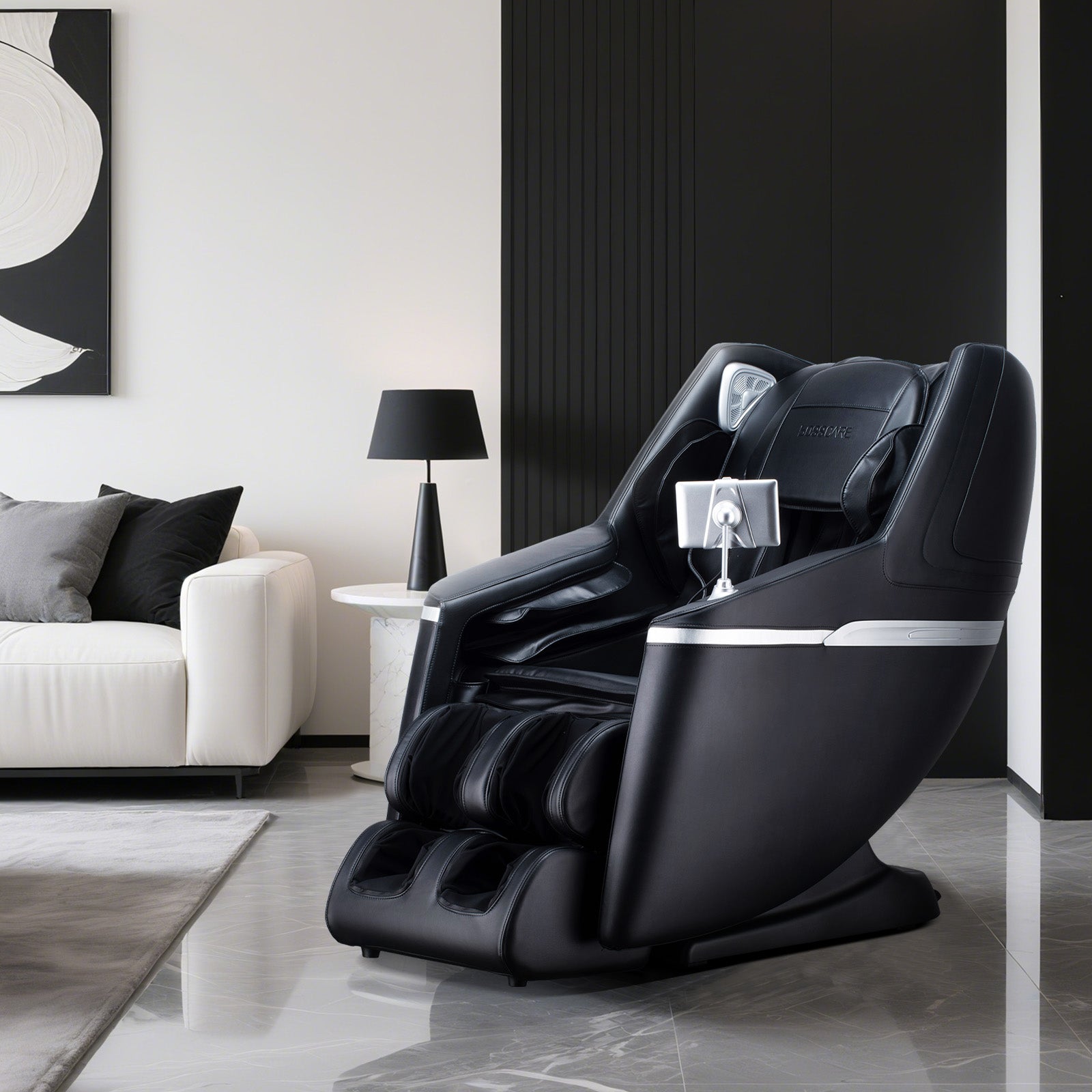 Bosscare GR8602 black massage chair in a modern living room
