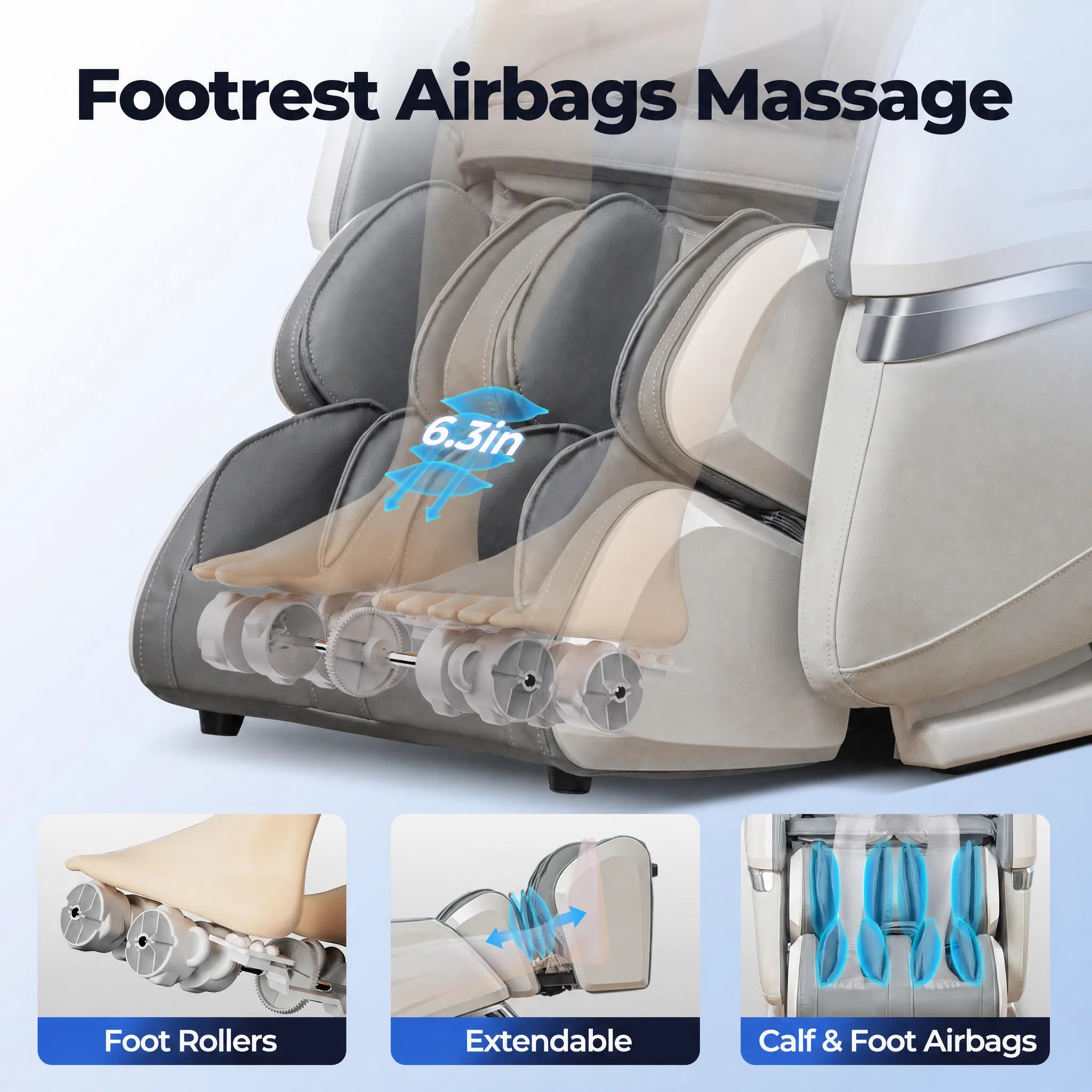 Bosscare GR8686 Oasis footrest airbag massage with foot rollers and extendable support