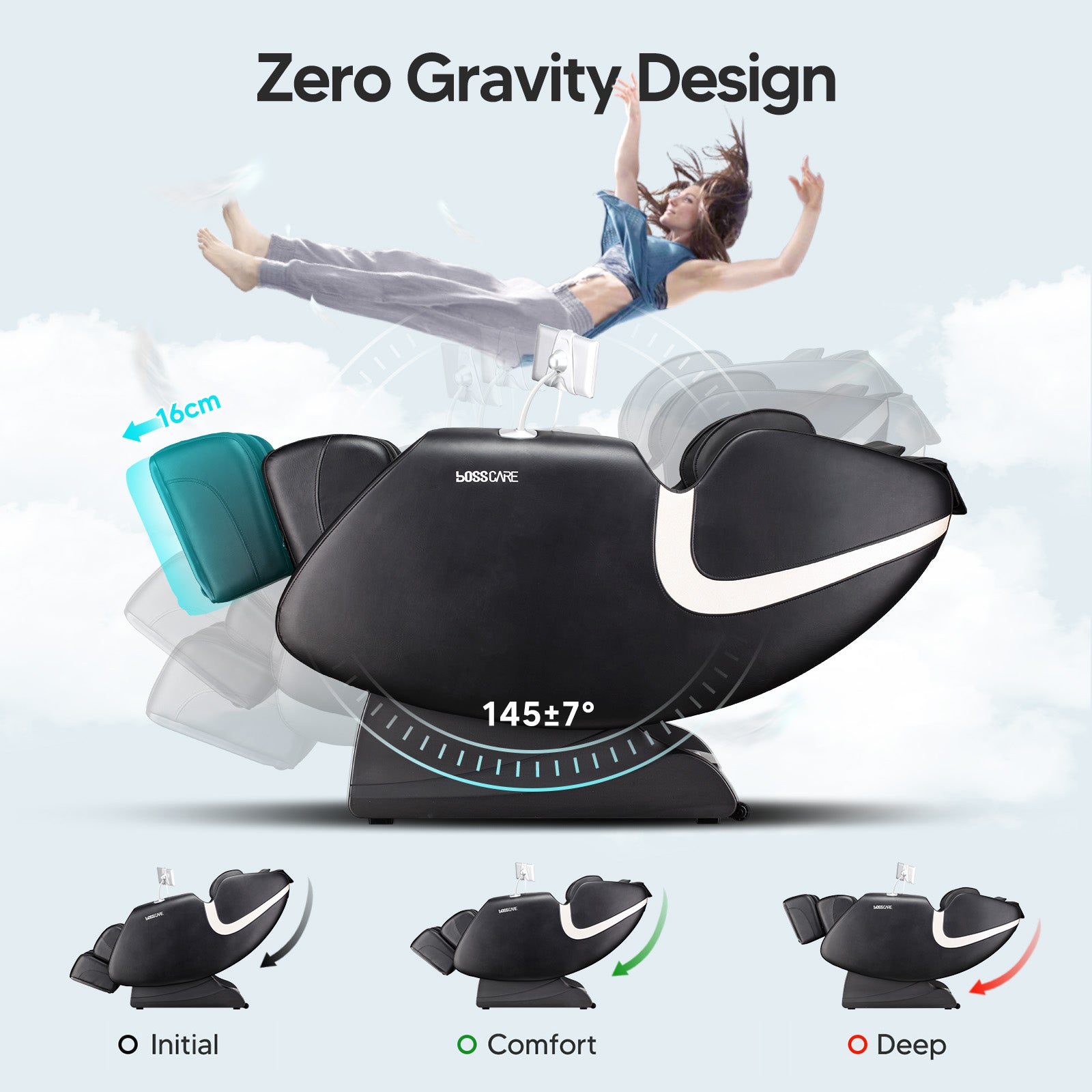 Demonstrating the 154-degree maximum zero-gravity recline of the GR8013 for a weightless recovery session.