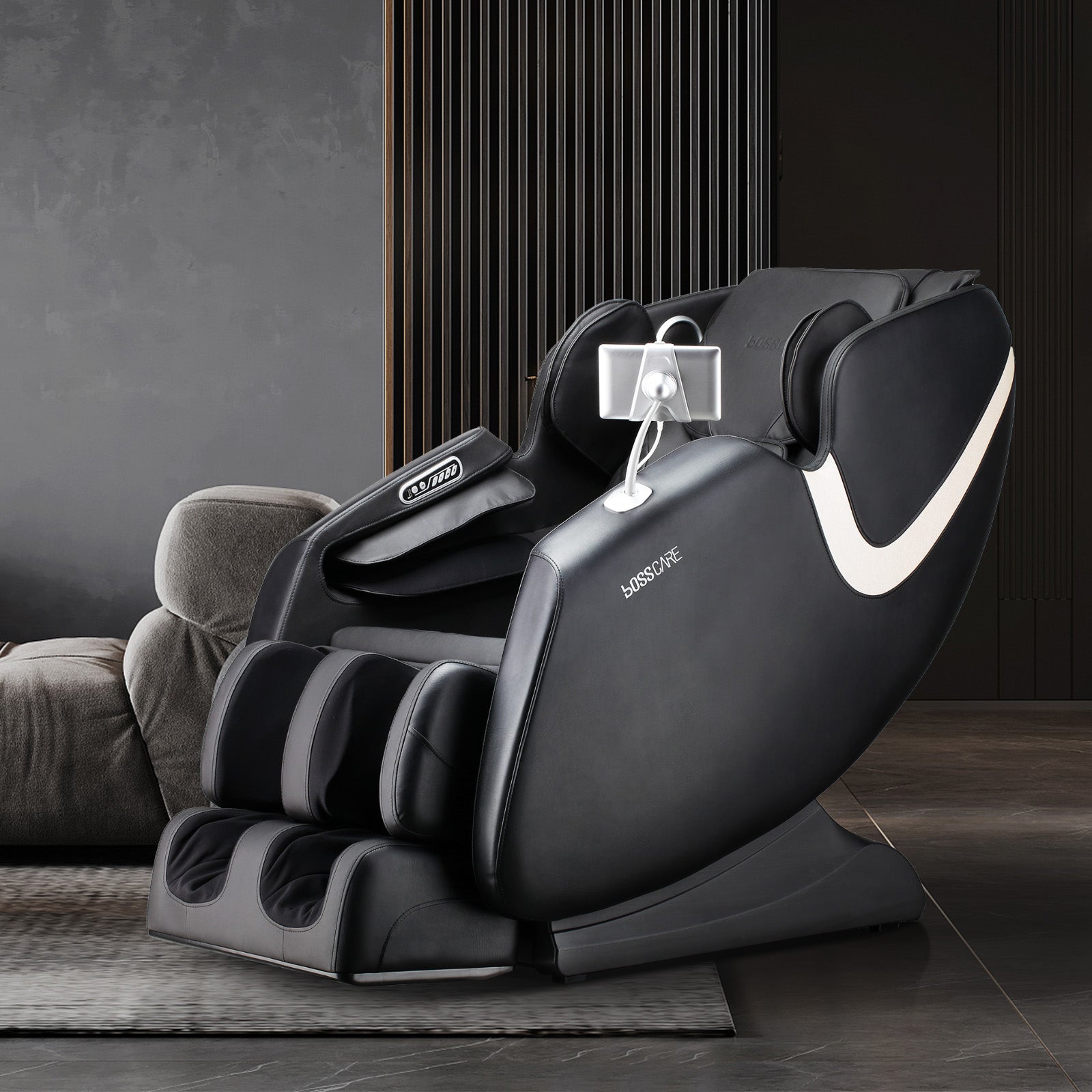 A Bosscare GR8013 massage chair seamlessly integrated into a modern, minimalist living room decor.